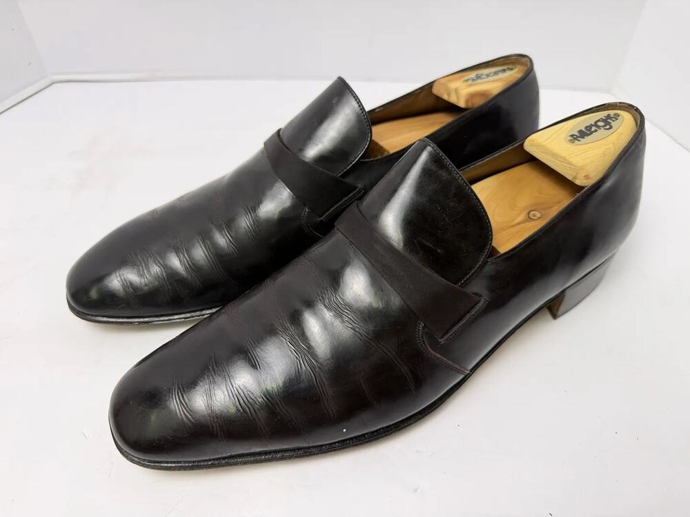Vintage BALLY Made in France Black Patent Leather Loafers Tuxedo Shoes 12 N Box